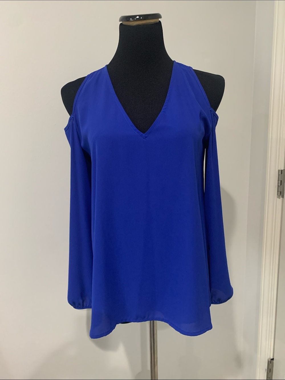 Collective Concepts Cobalt Cold-Shoulder V-Neck Blouse